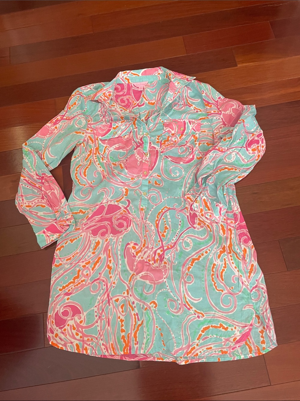 Lilly Pulitzer Turquoise, Pink & Orange Long Sleeve Printed Tunic